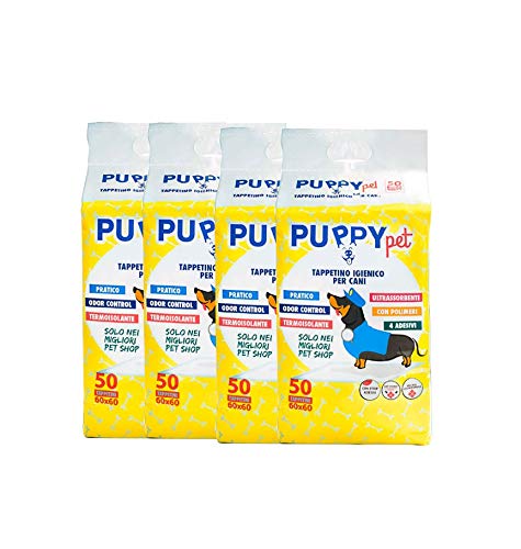 PUPPYPET - Saugfähige Hygienematten für Hunde 60 x 60 cm, 200 Stück in Packungen mit 50 Stück von PUPPYPET