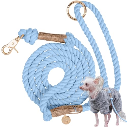 TinyPup Premium-Seilleine für 4,5 kg Hunde, 1,5 m weiches, geflochtenes Baumwollseil für kleine Hunde, leichte Hundeleine mit 360-Grad-Schnappverschluss, kommt mit Designer-Geschenkbeutel, hellblaue von PUPPYSENTIALS
