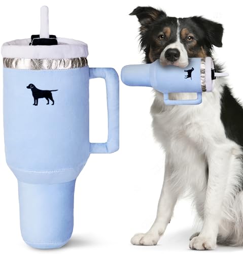 PUPROAR Pup Cup Tumbler – Plüsch und quietschendes lustiges Hundespielzeug, bestes Geburtstagsspielzeug für Hunde, Valentinstagsgeschenke für Jungen und Mädchen, Welpengeburtstage (Chambray Blue) von PUPROAR