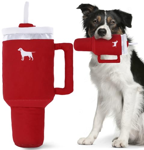 PUPROAR Pup Cup Tumbler – Plüsch und quietschendes lustiges Hundespielzeug, bestes Geburtstagsspielzeug für Hunde, Valentinstagsgeschenke für Jungen und Mädchen, Welpengeburtstage (Rubinrot) von PUPROAR