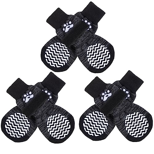 PUPTECK 3 Paar Anti Rutsch Hundesocken für Innenbereich - Hundeschuhe Pfotenschutz Sommer gegen hitze Winter Socken Schutz, Outdoor Traktions Kontrolle Stiefel für Hunde auf Hartholzboden Grey XL von PUPTECK