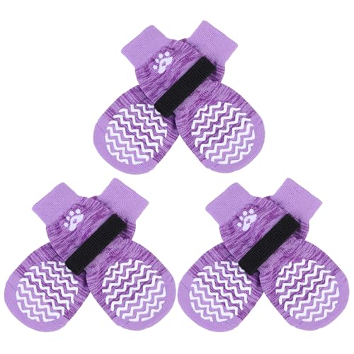 PUPTECK 3 Paar Anti Rutsch Hundesocken für Innenbereich - Hundeschuhe Pfotenschutz Sommer gegen hitze Winter Socken Schutz, Outdoor Traktions Kontrolle Stiefel für Hunde auf Hartholzboden Purple XL von PUPTECK