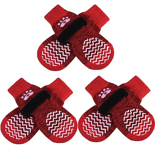 PUPTECK 3 Paar Anti Rutsch Hundesocken für Innenbereich - Hundeschuhe Pfotenschutz Sommer gegen hitze Winter Socken Schutz, Outdoor Traktions Kontrolle Stiefel für Hunde auf Hartholzboden Red XL von PUPTECK