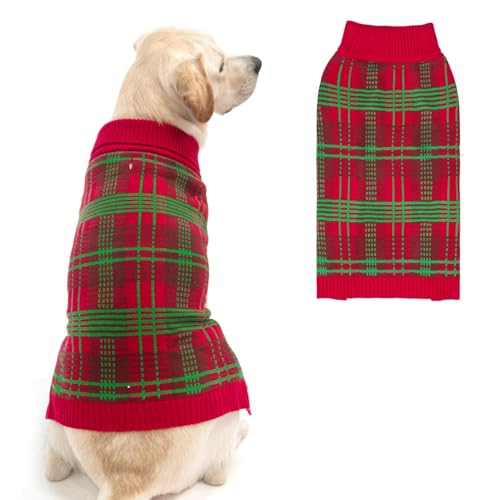 PUPTECK Hunde-Weihnachtspullover für große, mittelgroße und kleine Hunde – Herbst-Outfit, klassischer Karomuster, Welpen, Urlaub, Wintermantel, Kleidung für weibliche Mädchen, männliche Jungen, warm von PUPTECK