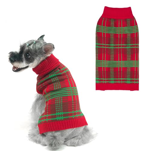 PUPTECK Hunde-Weihnachtspullover für große, mittelgroße und kleine Hunde – Herbst-Outfit, klassischer Karomuster, Welpen, Urlaub, Wintermantel, Kleidung für weibliche Mädchen, männliche Jungen, warm von PUPTECK