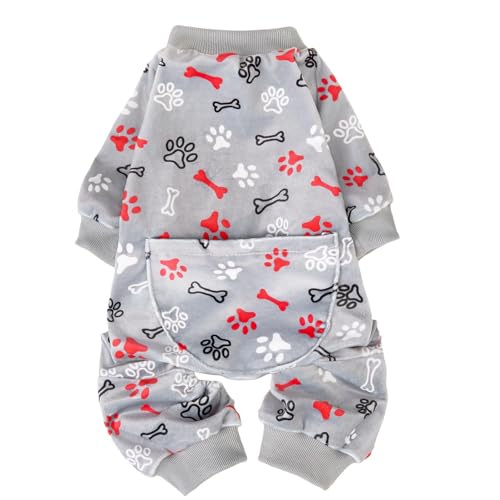 PUPTECK Weicher Fleece-Hunde-Pyjama für kleine und mittelgroße Hunde, bezaubernder Welpenpullover, Kleidung, Overall, Pyjama, leichter Katzenmantel, Haustierbekleidung, Grau, XL von PUPTECK