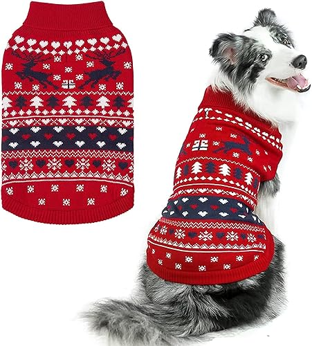 PUPTECK Weihnachtspullover für kalte Winter – weicher Wintermantel hält warm für kleine, mittelgroße und große Hunde Welpen drinnen und draußen, buntes Design, klassischer Pullover von PUPTECK