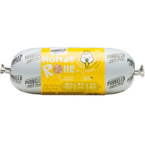 PURBELLO Hunde-Rolle Huhn mit Möhren & Erbsen - Monoprotein Hundefutter mit hohem Fleischanteil - Nassfutter für Hunde - Hundewurst schnittfest & getreidefrei - 8 x 200 g von PURBELLO