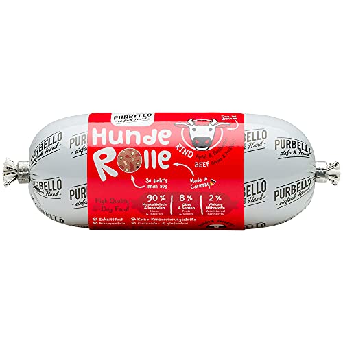 PURBELLO Hunde-Rolle Rind mit Äpfeln & Buchweizen - Monoprotein Hundefutter mit hohem Fleischanteil - Nassfutter für Hunde - Hundewurst schnittfest & getreidefrei - 8 x 200 g von PURBELLO