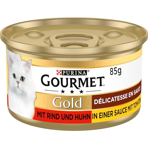 PURINA GOURMET Gold Délicatesse en Sauce Katzenfutter nass, mit Rind und Huhn, 12er Pack (12 x 85g) von Gourmet