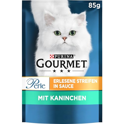GourmetPerle Erlesene Streifen Katzenfutter nass, mit Kaninchen, 26er Pack (26 x 85g) von Gourmet