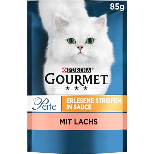 Gourmet Perle Erlesene Streifen Katzenfutter nass, mit Lachs, 26er Pack (26 x 85g) von Gourmet