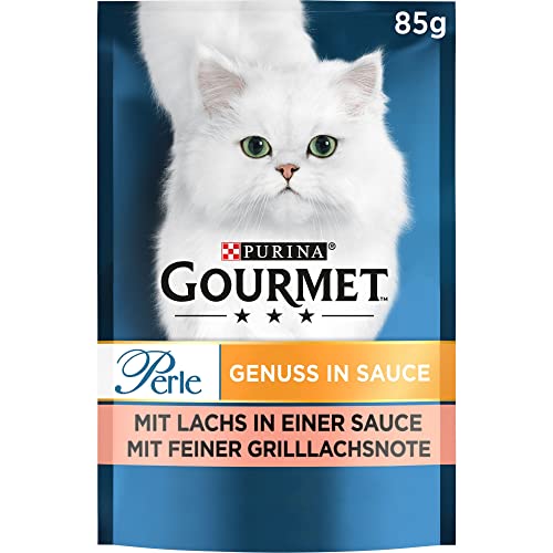 PURINA GOURMET Perle Genuss in Sauce Katzenfutter nass, mit Lachs, 24er Pack (24 x 85g) von Gourmet