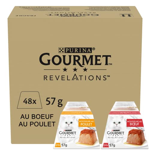 Gourmet Gourmet PURINA GOURMET Revelations Mousse, Katzenfutter nass in Sauce, Huhn & Rind, 48er Pack (48 x 57g) von Gourmet