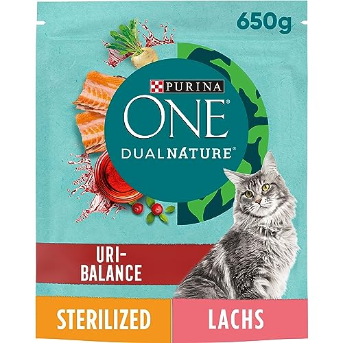 PURINA ONE Dual Nature Katzenfutter trocken für kastrierte Katzen mit Cranberry, reich an Lachs, 6er Pack (6 x 650g) von PURINA ONE