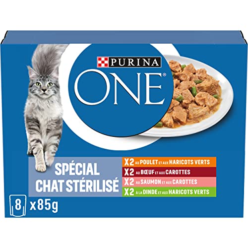 Nestlé Purina One Spezialfutter für kastrierte Katzen, – 8 x 85 g – im Frischebeutel, für ausgewachsene Katzen – 10 Pakete von PURINA ONE