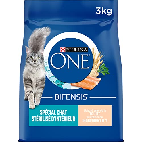 PURINA ONE Bifensis Spezial sterilisierte Katzen für den Innenbereich | Trockenfutter mit Forelle und Vollkorngetreide für ausgewachsene Katzen | 3 kg Beutel von PURINA ONE