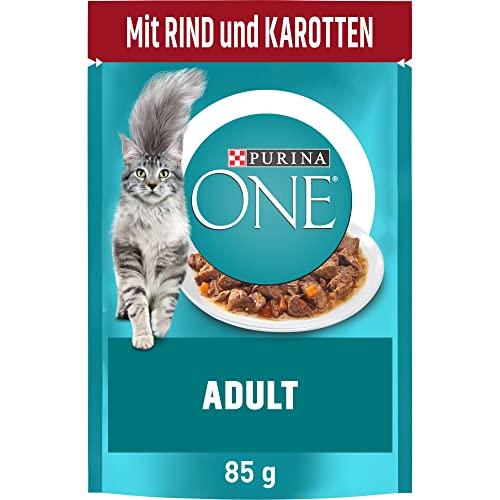 PURINA ONE Adult Katzenfutter nass, zarte Stückchen in Sauce mit Rind, 26er Pack (26 x 85g) von PURINA ONE