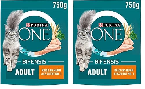 PURINA ONE BIFENSIS Adult Katzenfutter trocken, reich an Huhn, 12er Pack (6 x 750g) von PURINA ONE