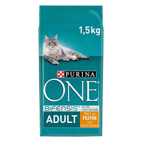 PURINA ONE BIFENSIS Adult Katzentrockenfutter: reich an Huhn, stärkt natürliche Abwehrkräfte, für gesunde Knochen, Haut, Zähne & Harnwege I ab 1 Jahr von PURINA ONE