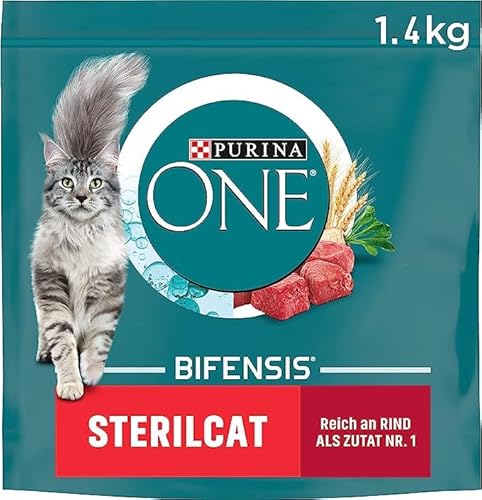 PURINA ONE BIFENSIS STERILCAT Katzenfutter trocken für sterilisierte Katzen, reich an Rind, 4er Pack (4 x 1,4kg) von PURINA ONE