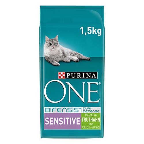 PURINA ONE BIFENSIS Sensitive Katzentrockenfutter: reich an Truthahn & Reis, hohe Verträglichkeit bei Katzen mit empfindlicher Verdauung, mit Omega 6 von PURINA ONE