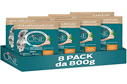 PURINA ONE Bifensis Trockenfutter für Erwachsene, reich an Huhn und Vollkorngetreide, 8 Säcke à 800 g von PURINA ONE