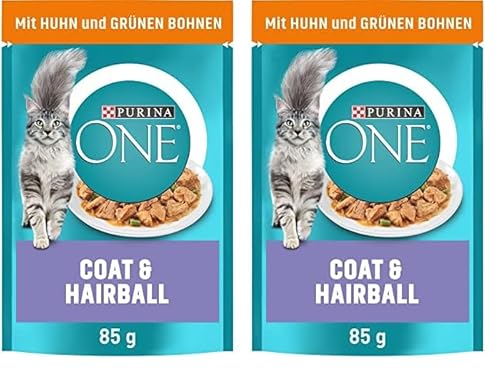 PURINA ONE Coat & Hairball Katzenfutter nass in Sauce, mit Huhn, 52er Pack (26 x 85g) von PURINA ONE