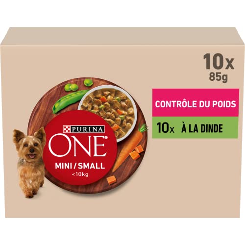 PURINA ONE Mini/Small < 10 kg Gewichtskontrolle | Reich an Truthahn mit Reis | in Sauce für Erwachsene Hunde von kleinen Größen | Lunchbeutel 10 x 85 g von PURINA ONE