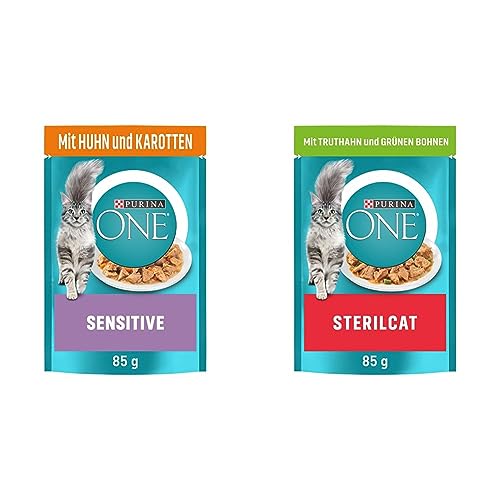 PURINA ONE Sensitive Katzenfutter nass, zarte Stückchen in Sauce mit Huhn, 26er Pack (26 x 85g) & STERILCAT Katzenfutter nass, zarte Stückchen in Sauce von PURINA ONE