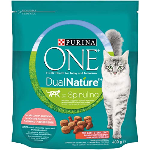 Purina ONE Dual Nature Katzenfutter Sterilisiert, reich an Lachs mit natürlicher Spirulina, 400 g von PURINA ONE