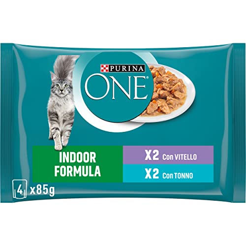 Purina One Indoor Filellini in Sauce Katzenfutter Kalbsleder und Thunfisch, 4 Beutel à 85 g von PURINA ONE