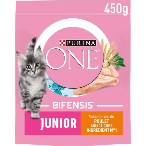 Purina One Junior 1 bis 12 Monate mit Huhn und Vollkornkätzchen Trockenfutter, 450g von PURINA ONE