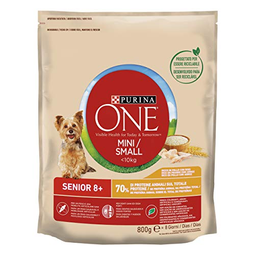 Purina One Mini < 10 kg Dental Trockenfutter für kleine Hunde mit Huhn und Reis, 8 Packungen à 800 g von PURINA ONE