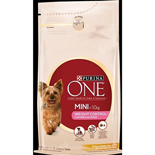 Purina One Mini-Gewichtskontrolle — reich an Truthahn, mit Reis — 1,5 kg — Trockenfutter für kleine Hunde (1—10 kg) mit geringer Aktivität oder Übergewicht — 6 Stück von PURINA ONE