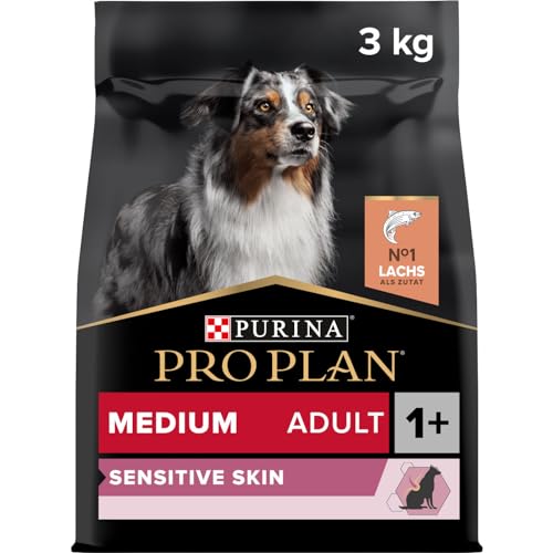 Pro Plan Medium Adult Sensitive Skin, Hundefutter trocken, reich an Lachs, 1er Pack (1 x 3 kg) von Pro Plan