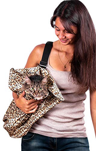 PURRFECT POUCH Das Original aus dem TV Die Bequeme Tragetasche für Katzen und Fellpflegesack in einem (2er-Set) waschbar und faltbar (Leopard) von PURRFECT POUCH