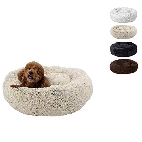 Kuschelhütte für Hunde und Katzen, rund, weiches Bett, warmes Plüsch, waschbares Katzenkissen, Höhle, Haustierbett für mittelgroße und große Hunde und Katzen, die im Winter schlafen, 70 cm, Beige von PURRL