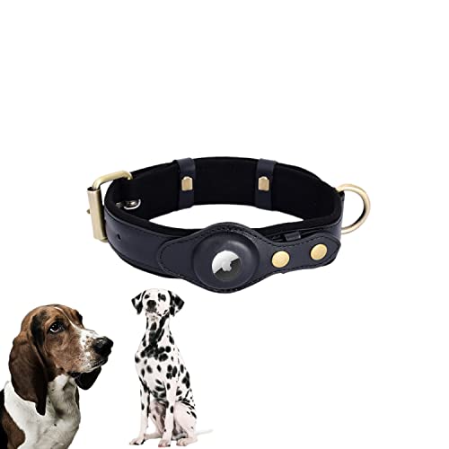 PUSHY.D AirTag-Halsband für Hunde und Katzen Hochwertiges Leder Warmes Fleece Langlebiges Intelligentes Verstellbares Anti-Verlust-Halsband mit Tracker Für Kleine Mittlere und Große Hunde(Schwarz,S) von PUSHY.D