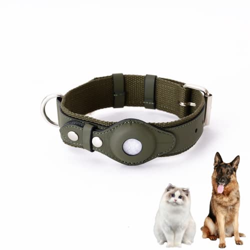 PUSHY.D AirTag Halsband für Hunde und Katzen Weiches Kunstleder Langlebig Intelligenter Anti-Verlust Einstellbarer Airtag Schutz Haustier Halsband für Kleine Mittlere und Große Hunde(dunkelgrün, M) von PUSHY.D