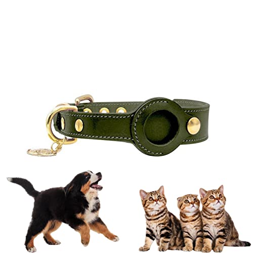 PUSHY.D AirTag Halsband für Hunde und Katzen in Rot Hochwertiges Rindsleder Doppelseitiges Leder Strapazierfähiges Verstellbar airtag Tracker für Kleine Mittlere Große Hunde(Grün,M) von PUSHY.D