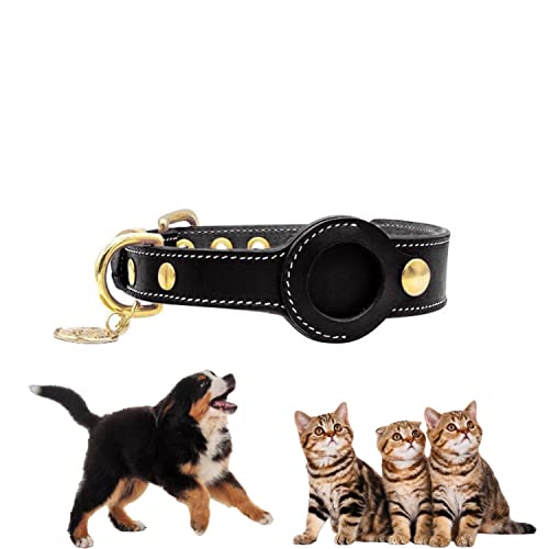 PUSHY.D AirTag Halsband für Hunde und Katzen in Rot Hochwertiges Rindsleder Doppelseitiges Leder Strapazierfähiges Verstellbar airtag Tracker für Kleine Mittlere Große Hunde(Schwarz,L) von PUSHY.D