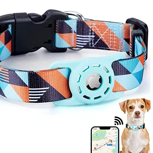 PUSHY.D AirTag Katzen Hundehalsband Böhmischer Weicher Gummi Airtag Schutzhülle Polyester Hundehalsband Verstellbares Halsband für Große Mittlere und Kleine Hunde und Katzen(Minzgrün,L) von PUSHY.D