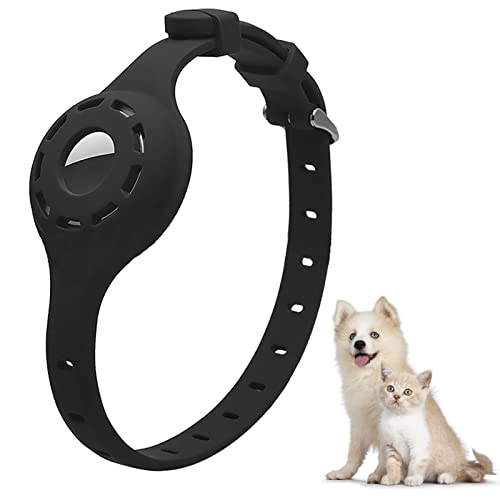 PUSHY.D Apple AirTag Hundehalsband Anti-Lost Verstellbares Silikon Leuchtende Airtag Schutzhülle Hunde- und Katzenhalsbandzubehör Geeignet für Große Mittlere und Kleine Hunde und Katzen(Schwarz) von PUSHY.D