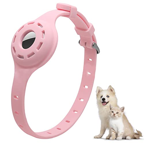 PUSHY.D Apple AirTag Hundehalsband Anti-Lost Verstellbares Silikon Leuchtende Airtag Schutzhülle Hunde- und Katzenhalsbandzubehör Geeignet für Große Mittlere und Kleine Hunde und Katzen(rosa) von PUSHY.D