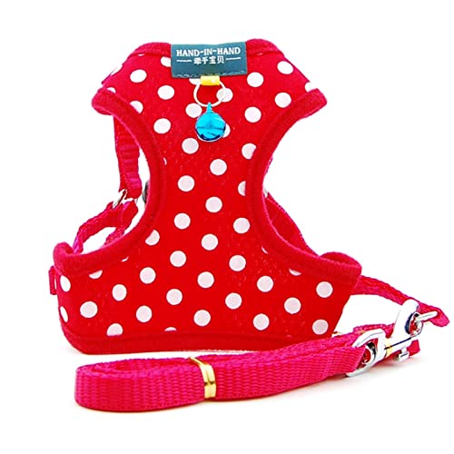 Hund Katze Polka Dot Print Baumwollgeschirr Weste Haustier verstellbar mit Glocke Laufleine für Welpen Netzgeschirr für kleine mittelgroße Hunde von PUYYDS