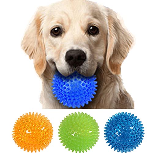 PUYYDS 3 STÜCKE Haustier Hund Spielzeug Katze Welpen Sounding Toy Polka Quietschende Zahnreinigungskugel TPR Training Haustierzähne Kauspielzeug Dornkugeln Zubehör von PUYYDS