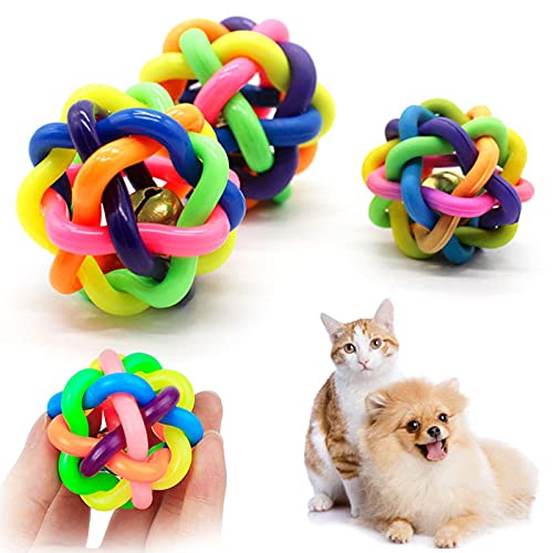 PUYYDS 4 STÜCKE Haustier Hund Welpe Katze Lustiger Trainingsball Spiel Quietschende Quietscher Crisp Sound Chew Toy Weave Buntes Gummi Bissfestes Haustierspielzeug von PUYYDS