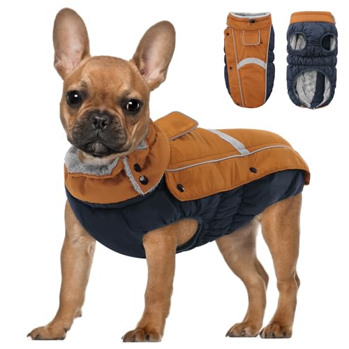 PUZAUKAL Hund Wintermantel wasserdichte,Hundejacke Winter Reflektierend Hundejacke für Kleine Mittlere Große Hunde Warme Wintermantel Hund mit Fleece Gefütterte Welpen Winterweste,Braun(M) von PUZAUKAL