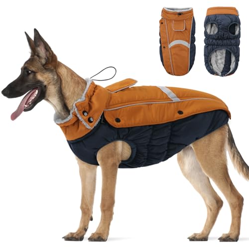 PUZAUKAL Hund Wintermantel wasserdichte,Hundejacke Winter Reflektierend Hundejacke für Kleine Mittlere Große Hunde Warme Wintermantel Hund mit Fleece Gefütterte Welpen Winterweste,Braun(XL) von PUZAUKAL